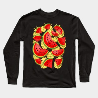 Watermelon and Pineapple Juicy Pattern Long Sleeve T-Shirt